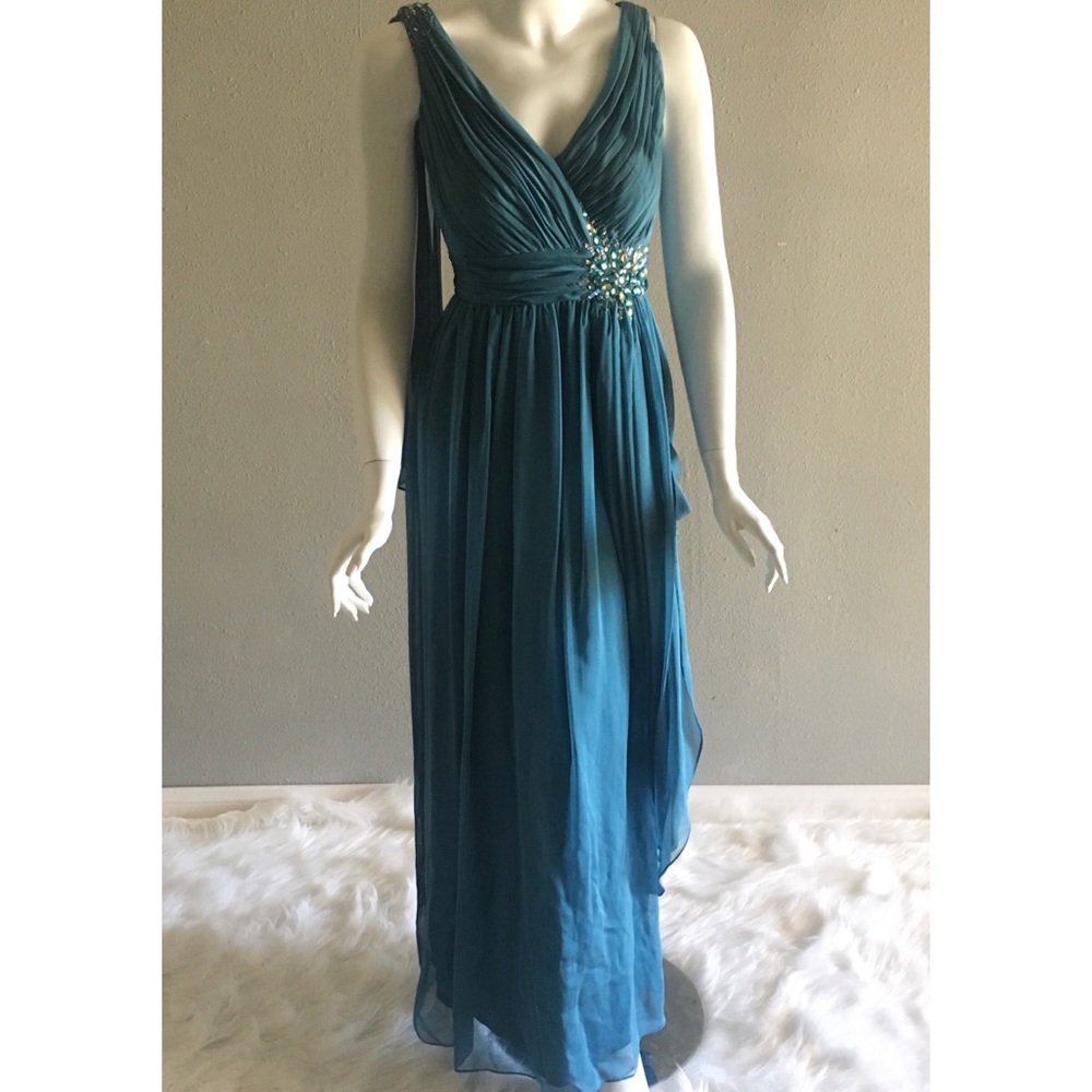 Ignite evenings vneck empire Grecian drape dress